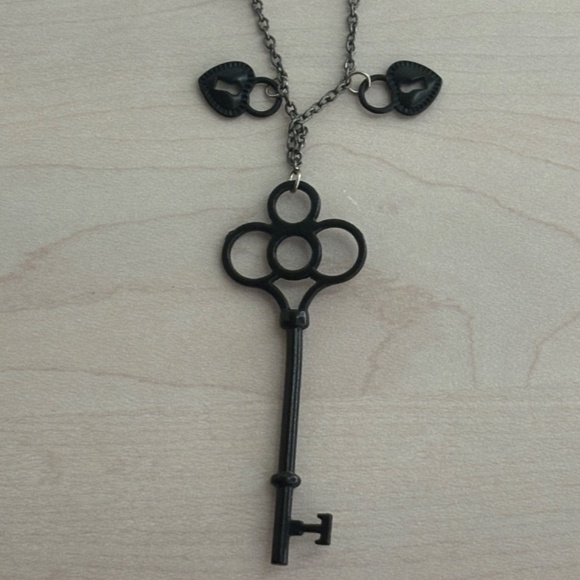 New “Key to Your Heart” Handmade Key Necklace w/ Heart Key & Gemstone Charms - Picture 7 of 8